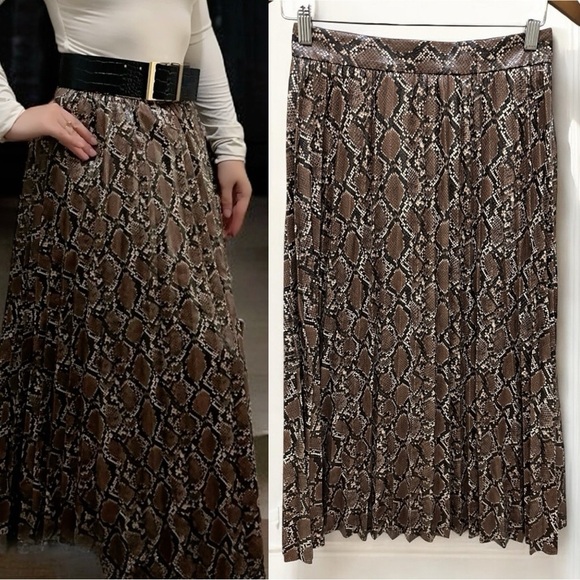 Zara Dresses & Skirts - 132 Zara | NWOT Brown Black Snakeskin Pleated Maxi Skirt (Size S)
